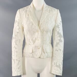 ANNE FONTAINE Size M White Cotton Blend Lace Cropped Peak Lapel Jacket Blazer